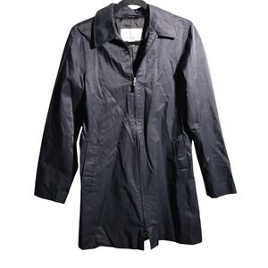 Nine West Womens S Black Zip Up Trench Coat Water Resistant Lightweight Chic